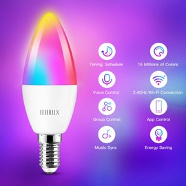 foco LED E12, bombillas LED Smart Candelabro de 4 W equivalentes a 40 W, funciona con Google/Alexa, bombillas WiFi Alexa RGBCW 16 millones de colores, solo WiFi de 2.4 GHz, no requiere concentrador,