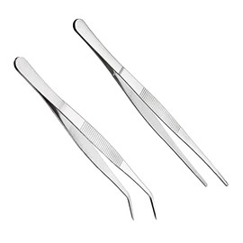 Bent Tweezers Blunt Tweezers, 14cm/5.5in Stainless Steel Professional Non-Slip Short Straight Tweezers, Small Angled Tweezers Set for Aquatic Pets, Corals, Crafting Cooking Repairing(2Pcs)