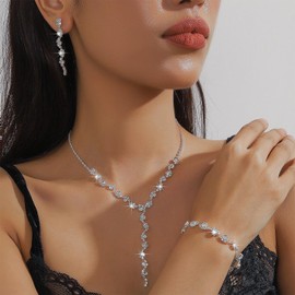 Gold Wedding Jewelry Sets for Women Bridesmaid Gifts Crystal Wedding Dresses for Bride Gold Jewelry Set for Women Silver Earrings Necklaces Bracelets Prom Party Jewelry Gifts