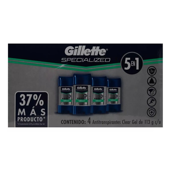 Gillette  Gillette Antitranspirante 5 En 1 Clear Gel 4 Pz De 113g C/u