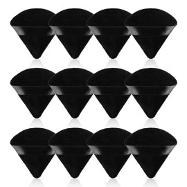 12 Piezas Esponjas Maquillaje Triangular para Polvo, Borlas para Maquillaje en Seco y Mojado, Esponjas Faciales Maquillaje Terciopelo Suave para Polvo Suelto/Polvo Corporale/Base de Maquillaje (Negro)