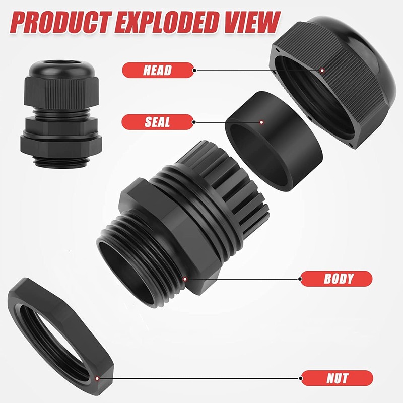 HUAZIZ Pack of 50 Cable Glands Waterproof Cable Connectors Adjustable