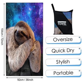 Zomer Beach Towel Large 90 x 180 cm Quick-Drying Microfibre Printed with Galactic Sloth Motif