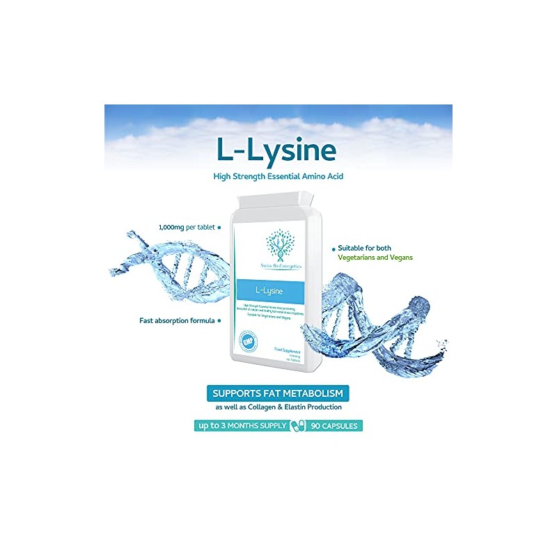 L-Lysine Tablets 1,000mg 90 Tablets - High Strength Essential Amino