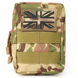 Multicam MOLLE Pouch with Union Jack Flag UK Patch Camo Tactical Utility Admin Tool Belt Bag Camouflage Army Military MED MTP EDC