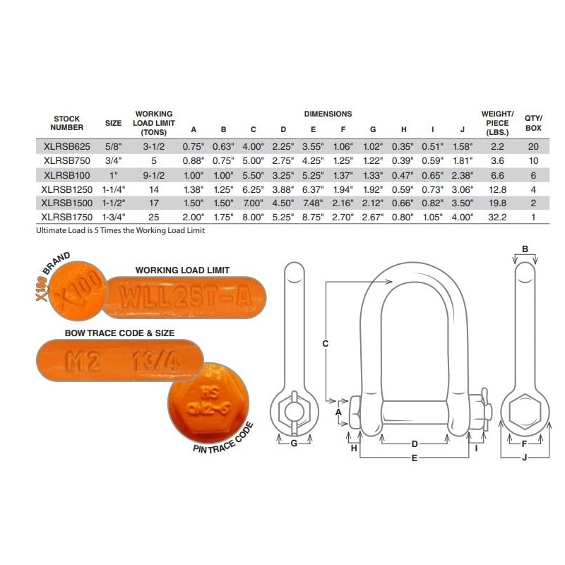 Bolt Type Long Reach Shackle 3/4" (WLL 5 Ton) Clevis