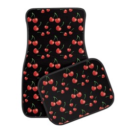 Black Red Cherry Print Cute Patterned Cloth Car Floor Mats Universal Fit All Weather Trim to Fit for Most Automotive SUV Sedans Trucks