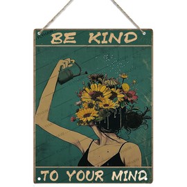 Wood Plaque Be Kind to Your Mind Wood Signs Encouragement Gifts Vintage Hippie Boho Wall Art Wood Plaque Decor Farmhouse Office Living Room Warm Home Decor 8x12 inch