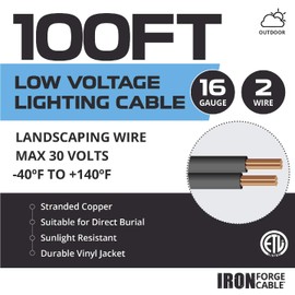 16/2 Low Voltage Landscape Wire - 100ft Outdoor Low-Voltage Cable for Landscape Lighting, Black