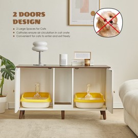 JanflyHome Double Litter Box Enclosure for 2 Cats, Hidden Furniture with Scratching Pad & Storage, End Table Side Table TV Stand Cat Litter Box Furniture, White