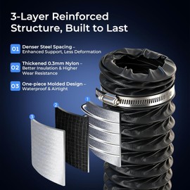 DHGBD Diesel Heater Ducting 3inch 8FT, Nylon Flexible Duct Hose, Insulated Duct Vent Hose for Diesel Heater, 3D Printer, Dryer Vent, RV, Boat Blower, Ventilation Systems, Black