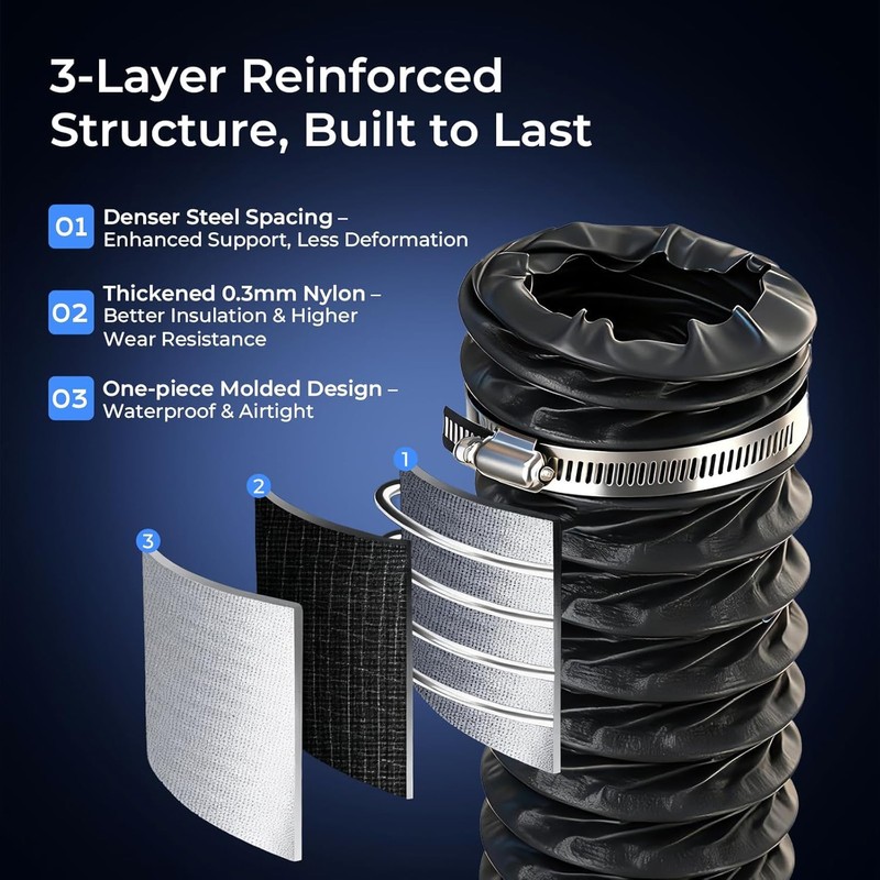 DHGBD Diesel Heater Ducting 3inch 8FT, Nylon Flexible Duct Hose,
