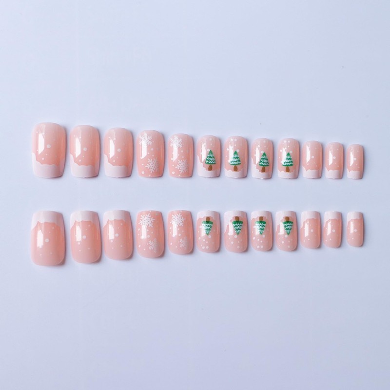 Christmas Press on Nails Short Square Acrylic Glossy Full Cover