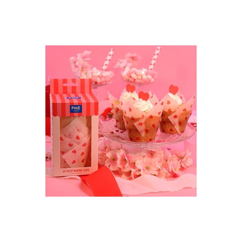 PME Valentines Tulip Muffin Cases - Love Hearts, Set of