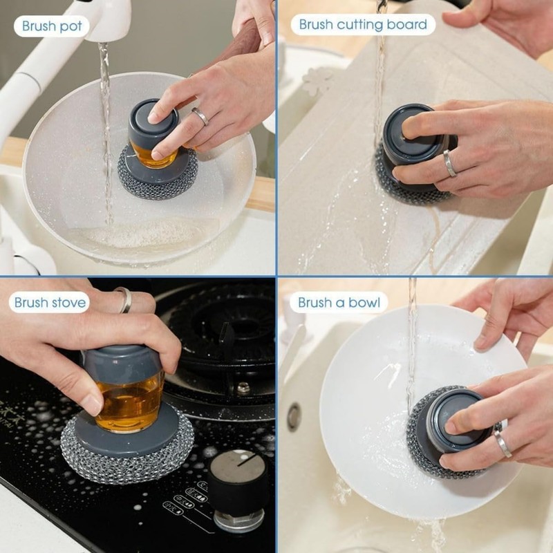 2026 Upgrade Comfort Grip Soap Dispensing Kitchen Scrub Brush, Non-Slip