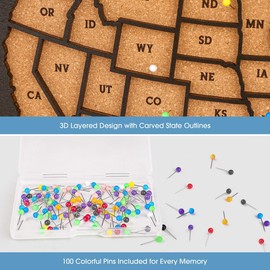 Luoyadee Cork Board USA Map Pin Board, US Map Tracker for Travel, Maps of USA for Traveling, United States Travel Maps for Couples Gift for RV Vacations, Home Classroom Wall Deocor, 12" x 8", Black