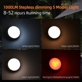 Camping Tent Lights 1000LM LED Outdoor Hanging Light, 4 Light Modes, Install 3 AA Batteries Camping Light for Hurricane, Power Outages, Home, Hiking (Battery Not Included)