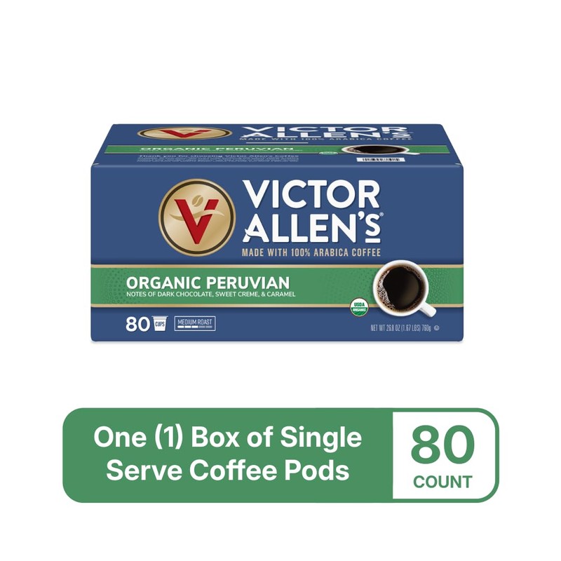 Victor Allen's Coffee Organic Peruvian, Medium Roast, 80 Count, Single