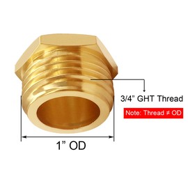 BesNPT 3/4" GHT Male Brass Pipe Plug Outer Garden Hose End Cap Garden Irrigation Pipe Fittings Water Tubing Stopper (Pack of 3)