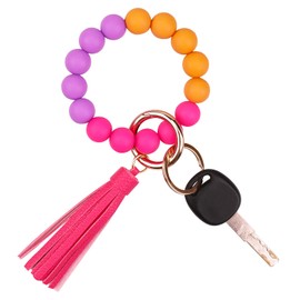 Aoksunova Key Ring Car Women Key Ring Bracelet Car Key Ring with Beads Tassel Gifts for Women, 8cm x 8cm