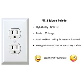 Fake Outlet Stickers Prank - Airport Wall Sockets - 12 Pack - Funny Electrical Power Plug Plate Cover Decals (US)