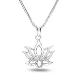 LeCalla Flaunt Sterling Silver Jewelry 0.02 Carat Diamond Accent Lotus Pendant Necklace for Women
