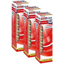 tesa Film Transparent - Transparent Tape with Strong Adhesion - Age-resistant and Tear-Resistant, Office Box with 8 Rolls (3 x 8 Rolls / 10 m x 19 mm)