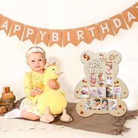 Apeso My First Year Photo Display Wood Board - 12 Months Picture Frame for Baby First Birthday - Baby Milestone Keepsake Nursery Decor Gift for Boy Girl (Cute Bear Photo Frame)