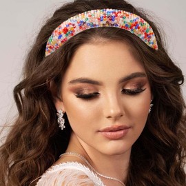 Coridy Wide Baroque Headbands Glitter Rhinestone Hairbands with Beaded Hair Ties Crystal Colorful Head Bands Embellished Headbands for Women (colorful)