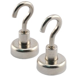 Master Magnetics 07632 2 Pack, #28,.787" D x.285T x 1/4" H, Chrome Plated Neodymium Magnetic Hook