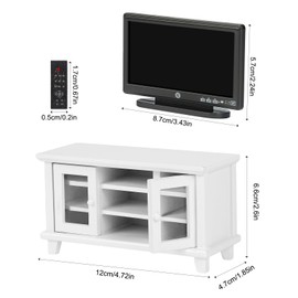 Crewell Miniature TV and TV Cabinet 1/12 Dollhouse Accessories Miniature Furniture Dollhouse Living Room Gnome TV Dollhouse Decoration Accessories