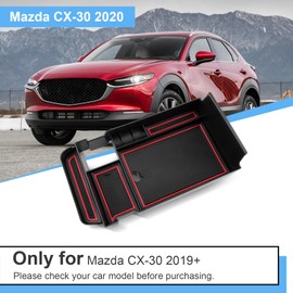 Coleya Centre Console Storage Box Compatible with Mazda CX-30 2019-2024, Mazda CX 30 Accessories Armrest Organiser, CX-30 Centre Armrest Glove Box with Non-Slip Mat (Red)