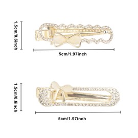 Oblihumoy 4Pcs Rhinestone Pearl Bow Hair Clips For GIrls Women Cute Crystal Barrettes Metal Duckbill Hair Pin Gold Elegant Hair Accessories Bridal,Wedding,Party,Prom