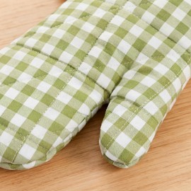 Twistover Checkered Oven Mitts 2-Pack Set, 13.5"x6.5" Cotton Mitts Plaid Heat Resistant Kitchen Gloves with Ruffle Trim, Non-Slip Cooking Gloves for Kitchen, BBQ, Baking, Grilling, Microwave(Green)