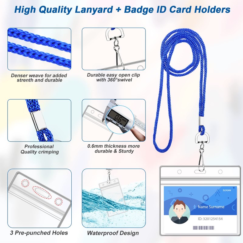 100Pcs Clear Plastic Horizontal Name Tag Badge ID Card Holders
