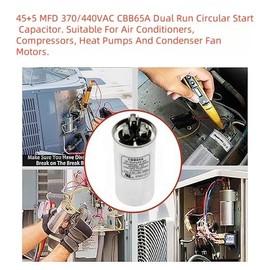 70+5 µF, 70/5 MFD ±6%, 370V/440V Dual Run Circular Start Capacitor for Fan Startup or AC Motor Operation, Suitable for Condenser Cooling, Air Conditioners, Heat Pumps, and HVAC Systems