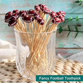 Amovvita Football Picks, Football Cocktail Picks,100pcs 4.7inch Football Toothpicks for Appetizers, Fruit Sandwich Skewers Dessert Sticks for Rugby Ball Super Bowl League Sports Catered Events Party Supplies