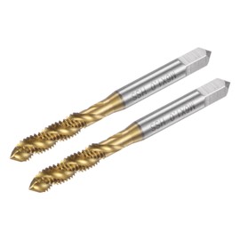 sourcing map 2pcs Spiral Flute Thread Taps, Metric M6 x 1 H2 Screw Threading Tap, Titanium Coated M2 High Speed Steel Machine Tapping Tools for Machinist Repair