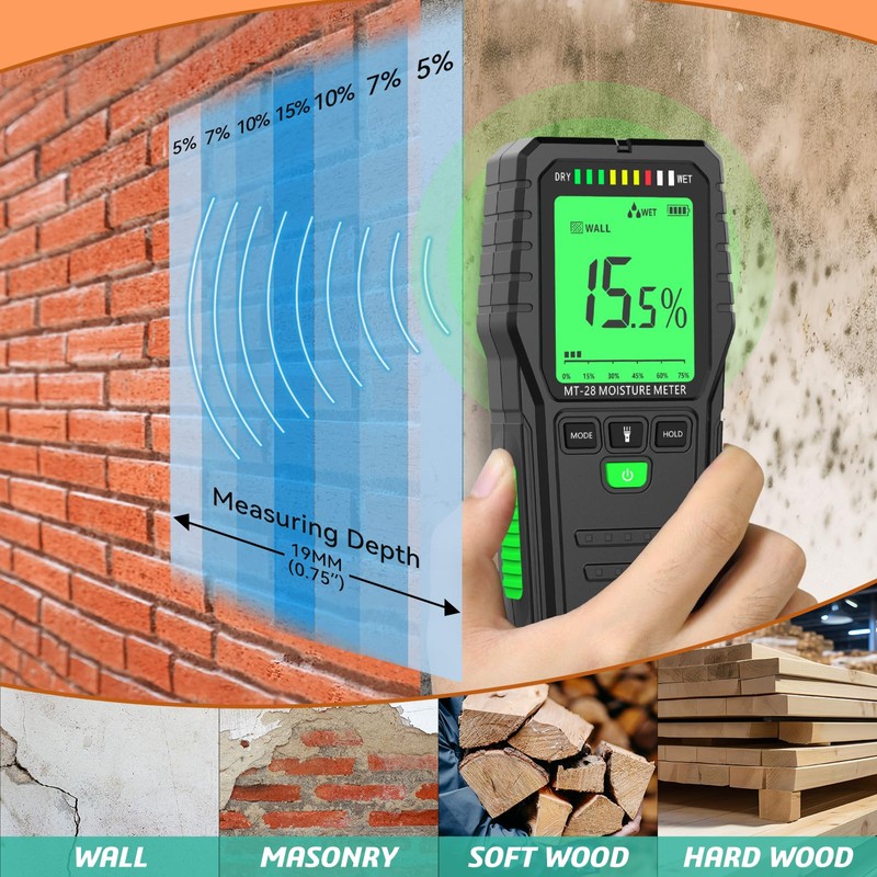Pinless Moisture Meters Non-Invasive Digital Wood Moisture Tester Water Leak