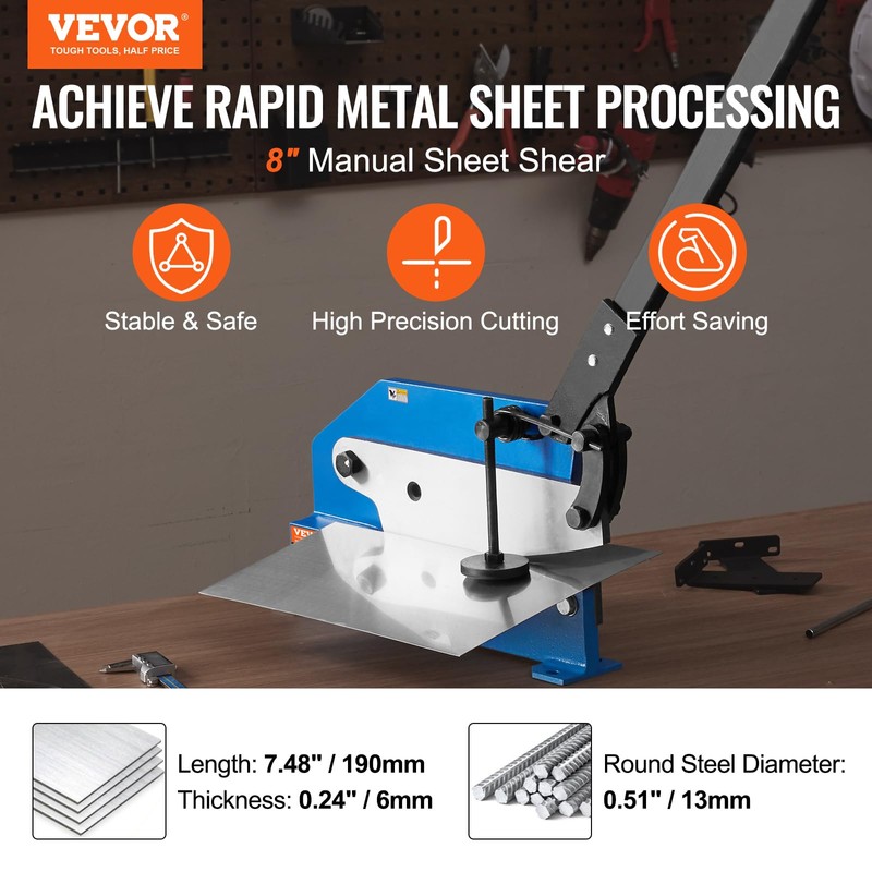 VEVOR Hand Plate Shear 8", Manual Metal Cutter Cutting Thickness1/4