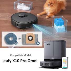 12 Pack Replacement Parts Dust Bags Mop Pads for eufy X10 Pro Omni Accessories Robot Vacuum Self-Empty Station,6 Dust Bags, 6 Mop Pads