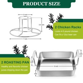 Leonyo Beer Can Roasting Chicken Holders, Stainless Steel 9 Inch Chicken Roasting pans, Heavy duty Roaster Pan with Vertical Rack for Grilling, Smoker BBQ, Oven & Dishwasher Safe