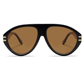 VANLINKER Oversized Retro Aviator Sunglasses Womens Mens Polarized Trendy 70s Vintage Sun Glasses VL9810 Black Frame Brown Lens