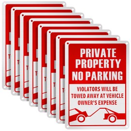 8 Pcs No Parking Signs 14 x 10 inch Violators Will Be Towed Sign Metal Aluminum Private Property Signs for Driveway Trespassing Indoor Outdoor Weatherproof Reflective Rust Free
