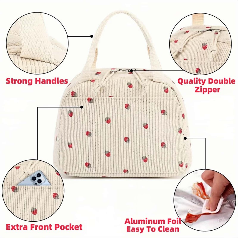 HOLADAWN Corduroy Insulated Lunch Bag for Women, Cute Cooler Lunch
