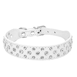 Bbmmayy Rhinestone Dog Collar, Bling Rhinestone PU Leather Crystal Diamond Pet Dog Cat Puppy Collar Black S M L XL (S, White)