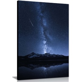 Panther Print Fine Art Prints Dark Night Sky Falling Stars Artistic Framed Canvas Print, Pictures for Home Walls, Bedroom, Living Room & Bathroom Decor 76x51cm (30x20in)