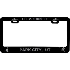 R and R Imports Park City Utah Etched Metal License Plate Frame Black