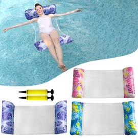 3 Pack Pool inflatables Lilo,4-in-1 Multi-Purpose Pool Hammock with 2 Air Pumps 130cm Pool Floats Water hammock for Adults, Heavy Duty Pool lilo Inflatable pool toys Inflatable Pool Rafts Bear 265Lb