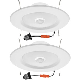 Yun Cai 5'' & 6'' Retrofit LED PIR Motion Sensor Downlight,LED Recessed Light, 20W 120V-256V, 2000LM,Motion Activated Dusk to Dawn, Auto On/Off Indoor Outdoor Lighting (3000K Warm White) 2 Pack